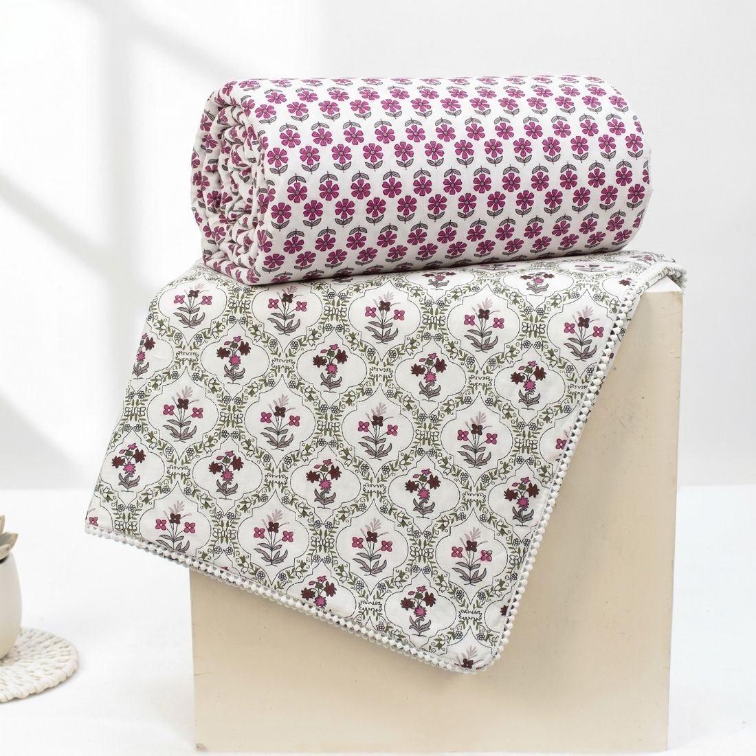 IRIS Designer Border Cotton Reversible Dohar, Magenta