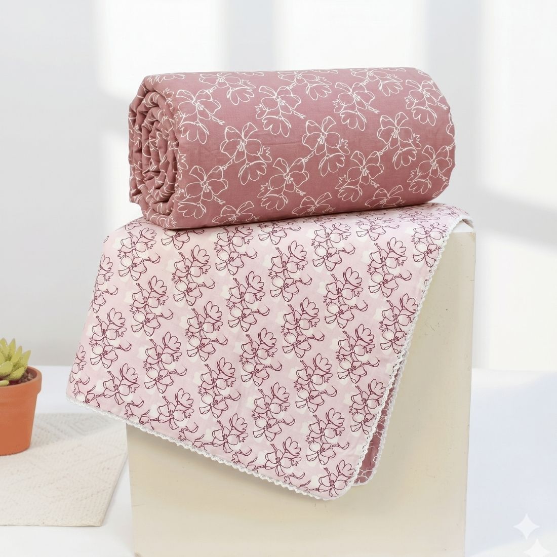 IRIS Designer Border Cotton Reversible Dohar, Magenta