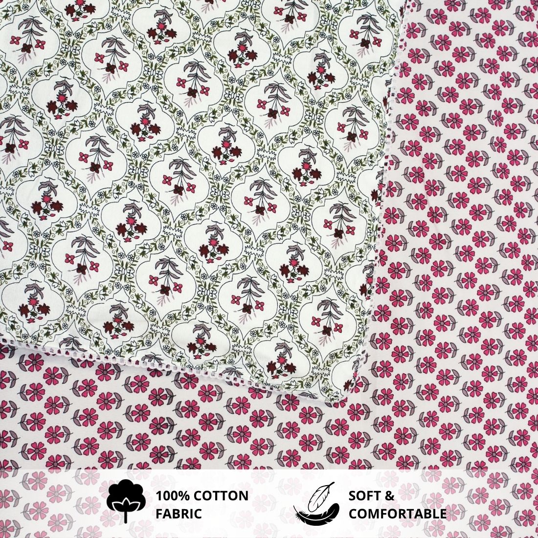 IRIS Designer Border Cotton Reversible Dohar, Magenta