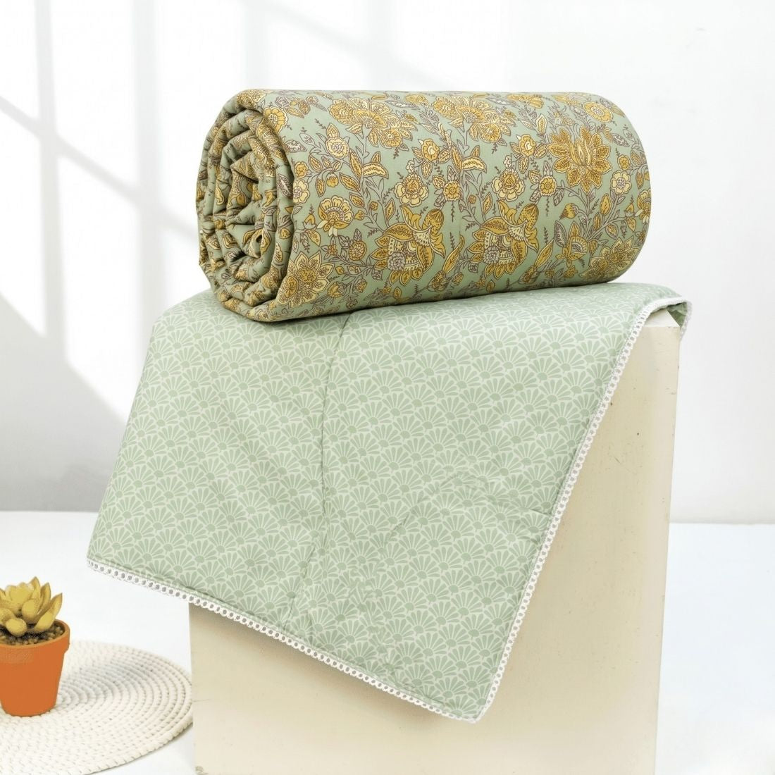 IRIS Designer Border Cotton Reversible Dohar, Mustard