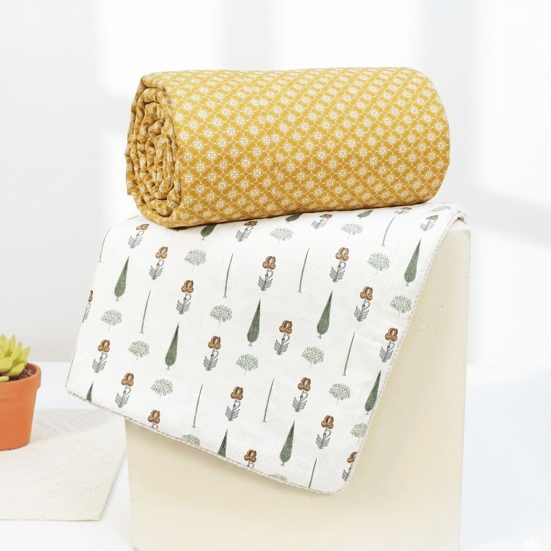 IRIS Designer Border Cotton Reversible Dohar, Mustard