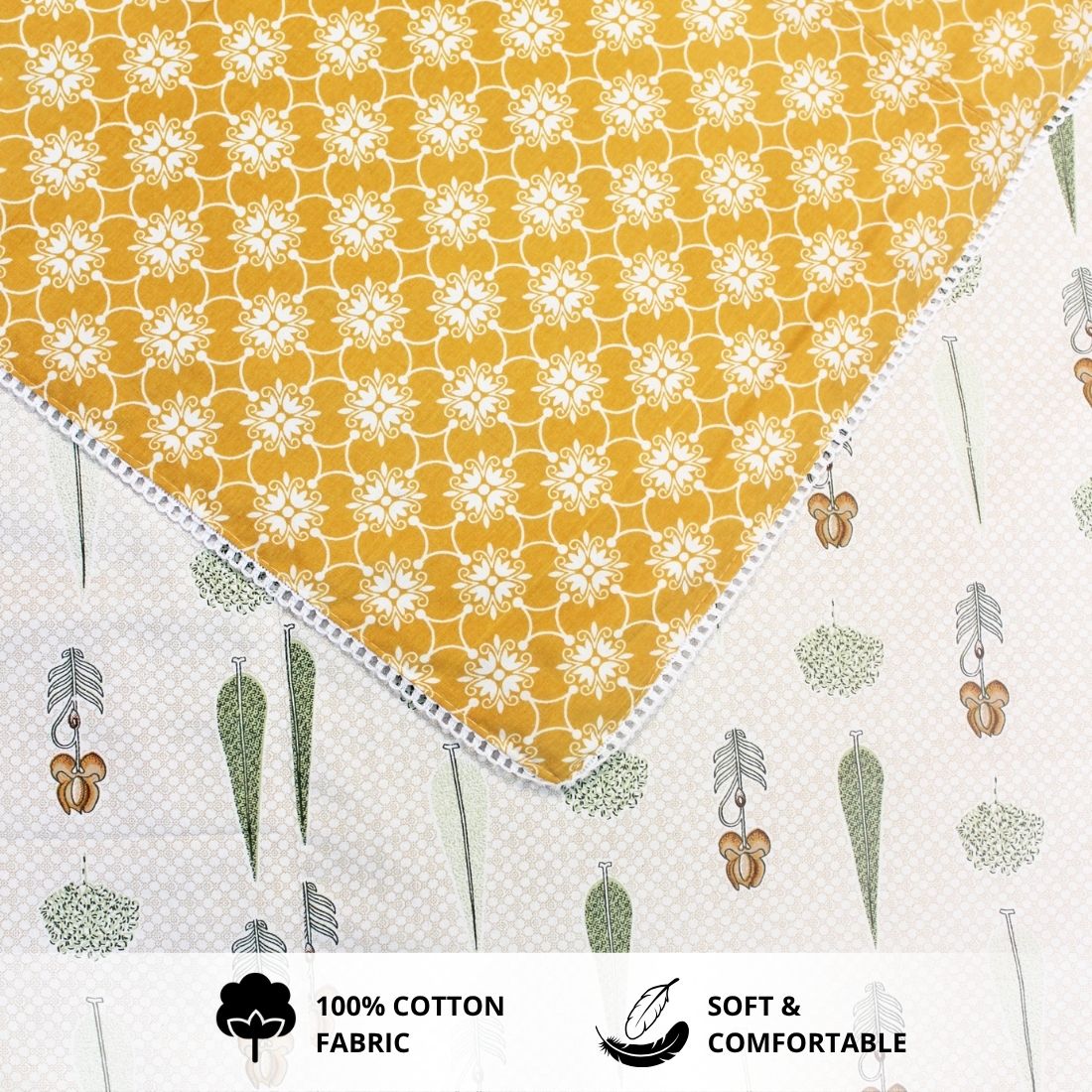 IRIS Designer Border Cotton Reversible Dohar, Mustard