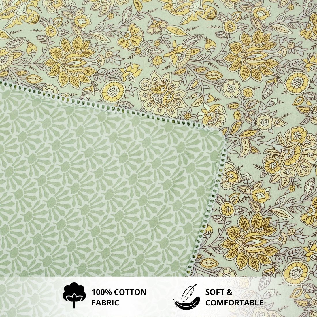 IRIS Designer Border Cotton Reversible Dohar, Mustard