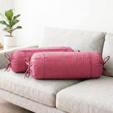 Plain Cotton 2 Pcs Bolster Cover Set - Magenta