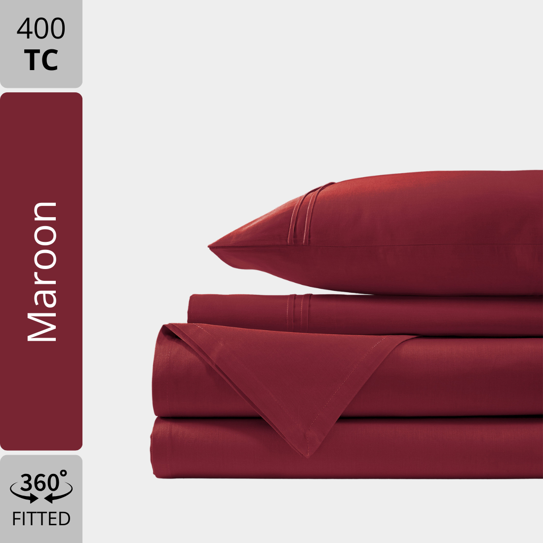 Plain Cotton Satin 400 TC Bedsheet with Pillow Covers - Maroon