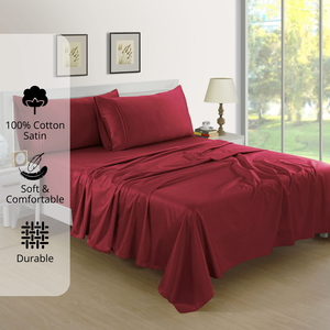 Plain Cotton Satin 400 TC Bedsheet with Pillow Covers - Maroon