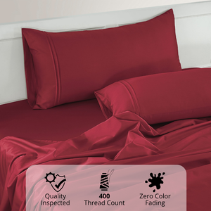 Plain Cotton Satin 400 TC Bedsheet with Pillow Covers - Maroon