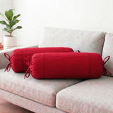 Plain Cotton 2 Pcs Bolster Cover Set - Maroon