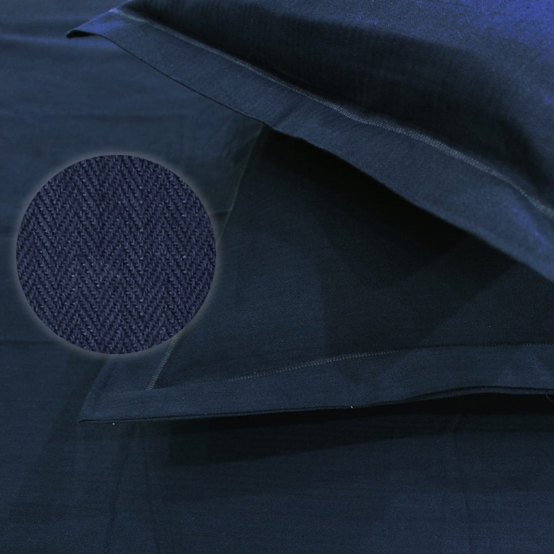 Close-up Mercerized Cotton Textured Weave Cotton Fitted Bedsheet with Pillow Covers - Navy Blue