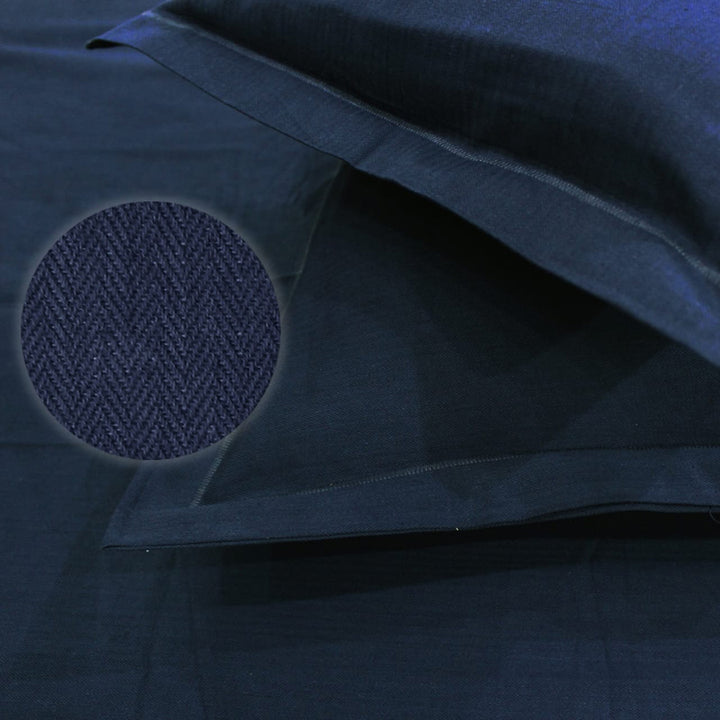 Close-up Mercerized Cotton Textured Weave Cotton Fitted Bedsheet with Pillow Covers - Navy Blue