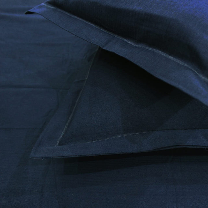 Mercerized Cotton Textured Weave Cotton Fitted Bedsheet with Pillow Covers - Navy Blue
