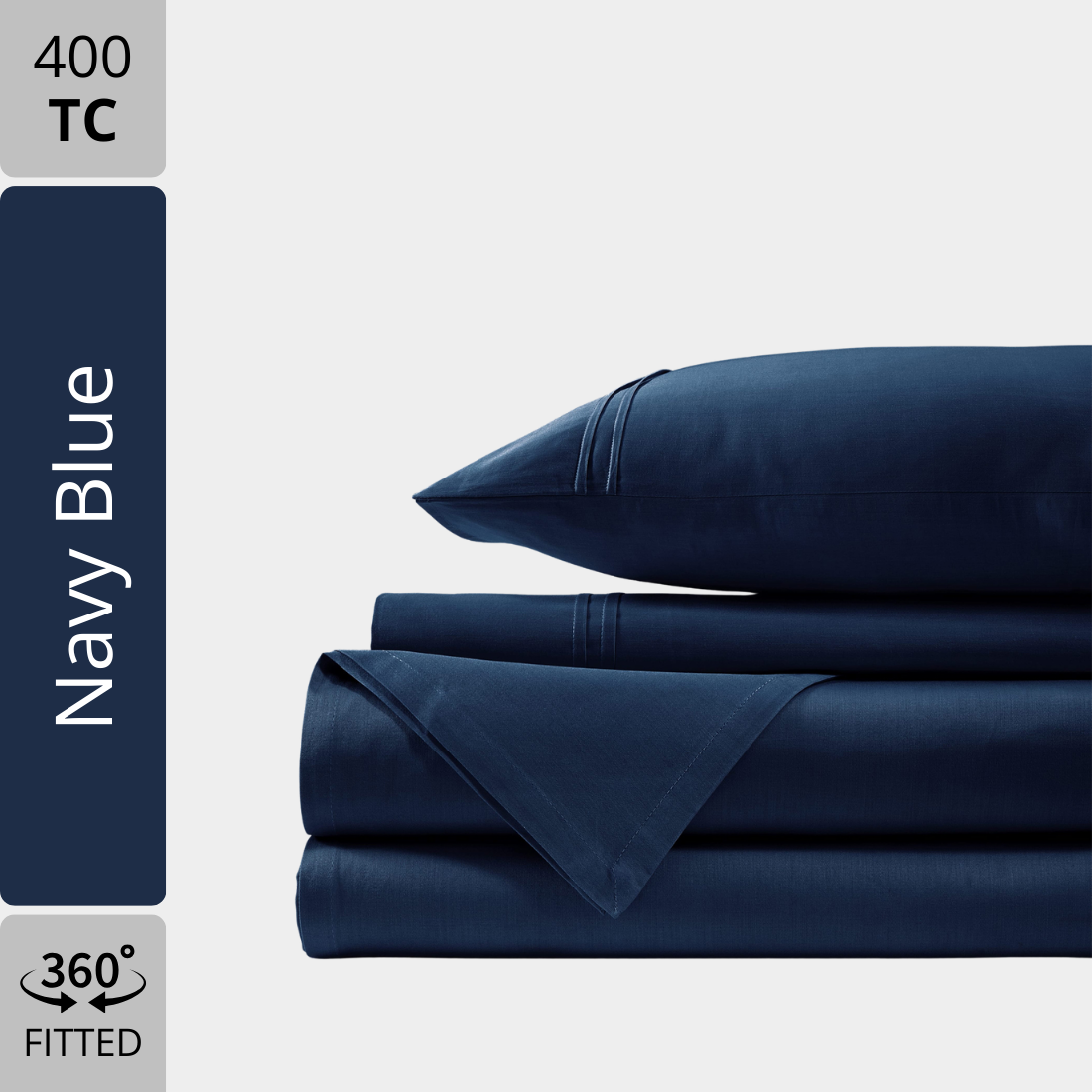 Plain Cotton Satin 400 TC Bedsheet with Pillow Covers - Navy Blue