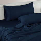 Plain 400 TC Cotton Satin Flat Bedsheet with Pillow Covers - Navy Blue