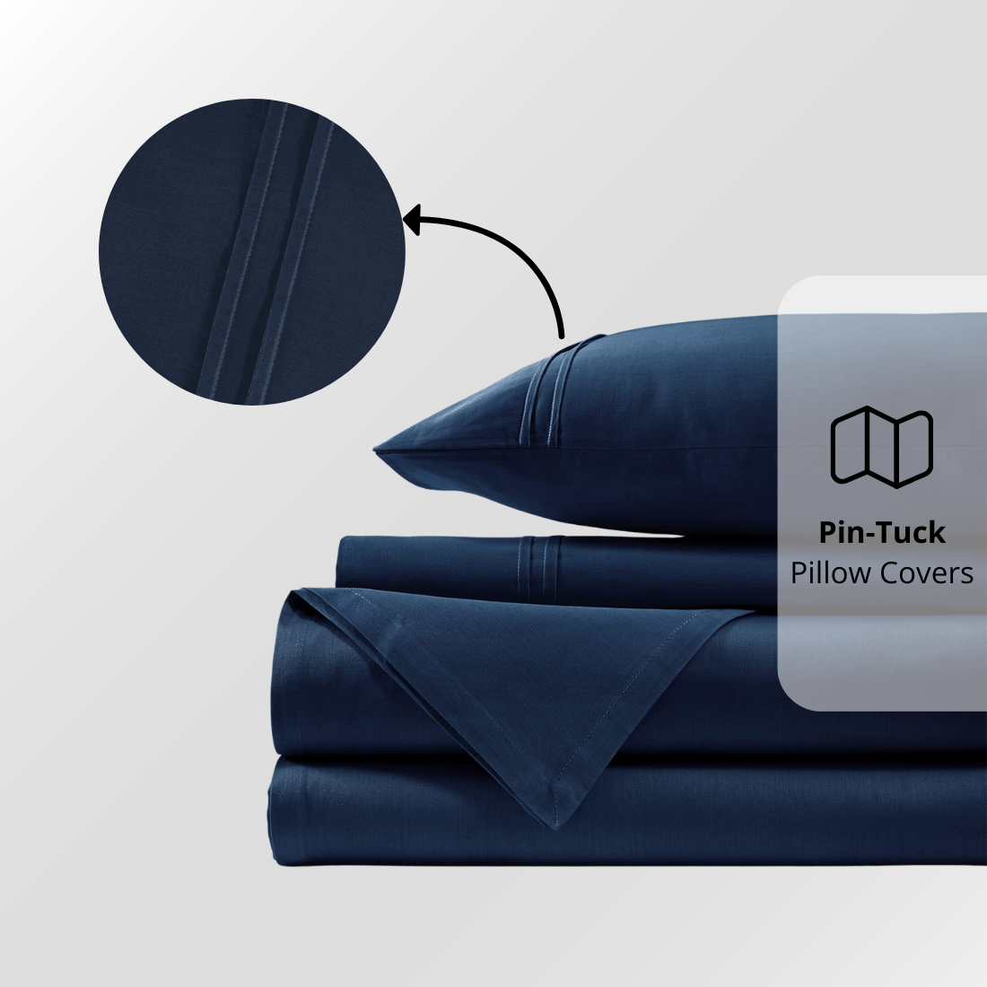 Plain Cotton Satin 400 TC Bedsheet with Pillow Covers - Navy Blue