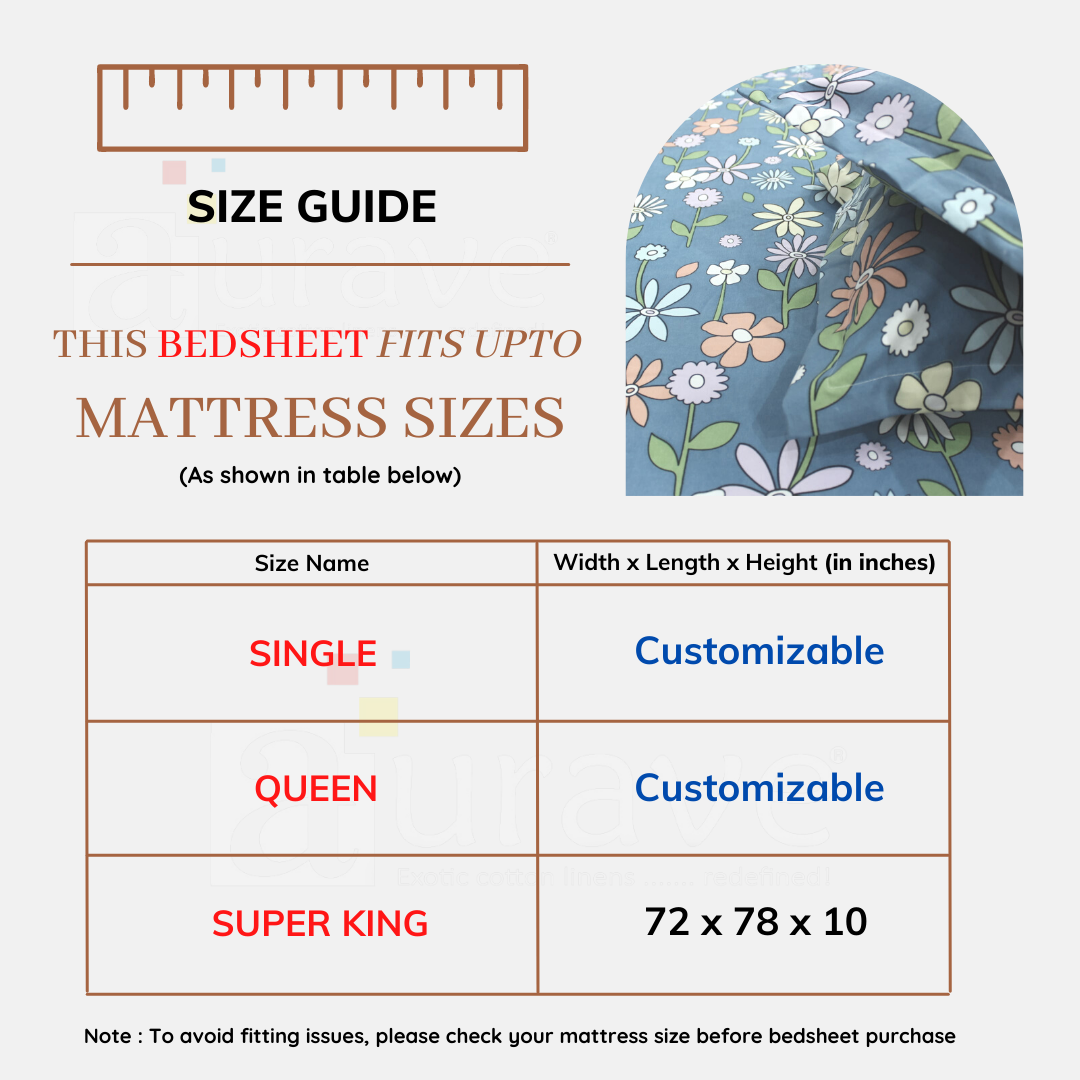 Cotton Floral Print 210 TC King Size Fitted Bedsheet In Multicolor At Best Prices