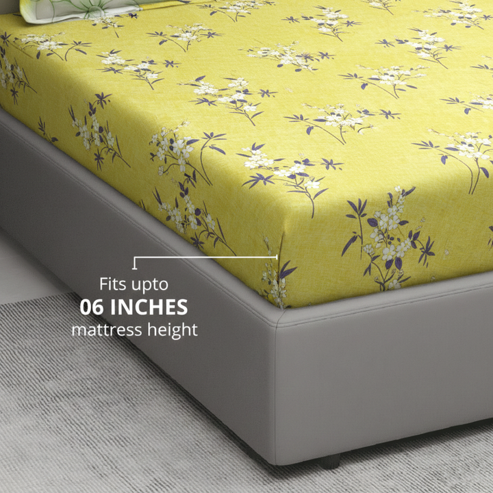 Floral 210 TC olive fitted bedsheet 