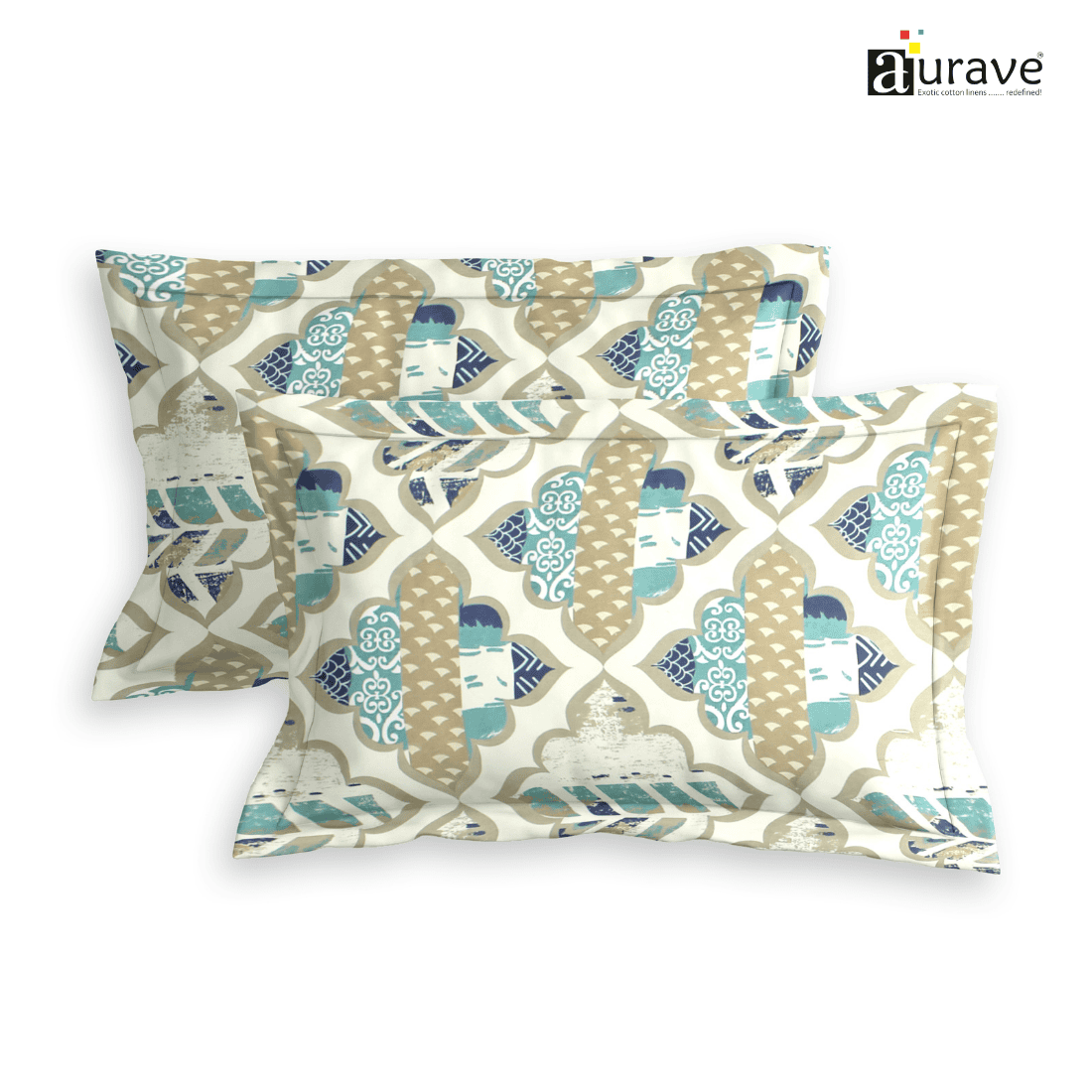 Printed Floral Set of 2 Pcs Pillow Cover - Khaki