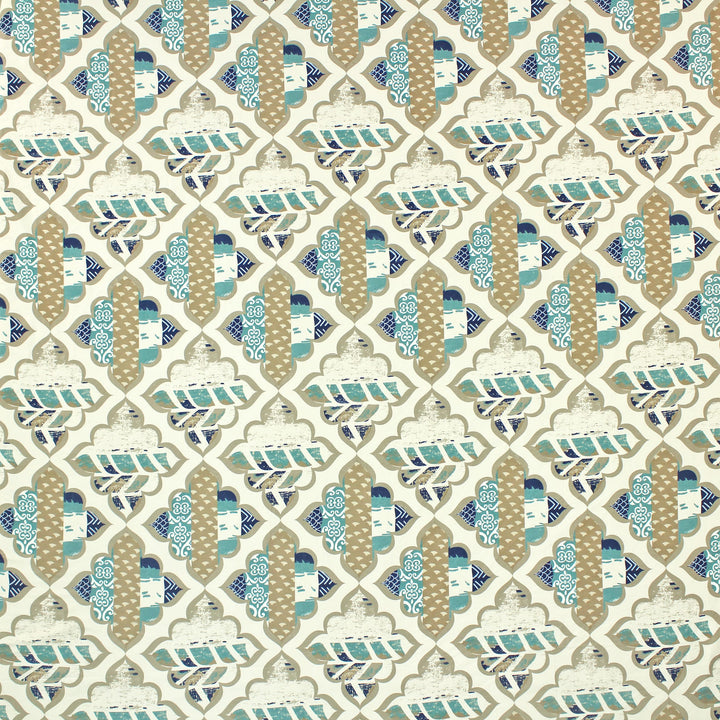 Printed cotton blend double bedsheet featuring blue and beige abstract motif