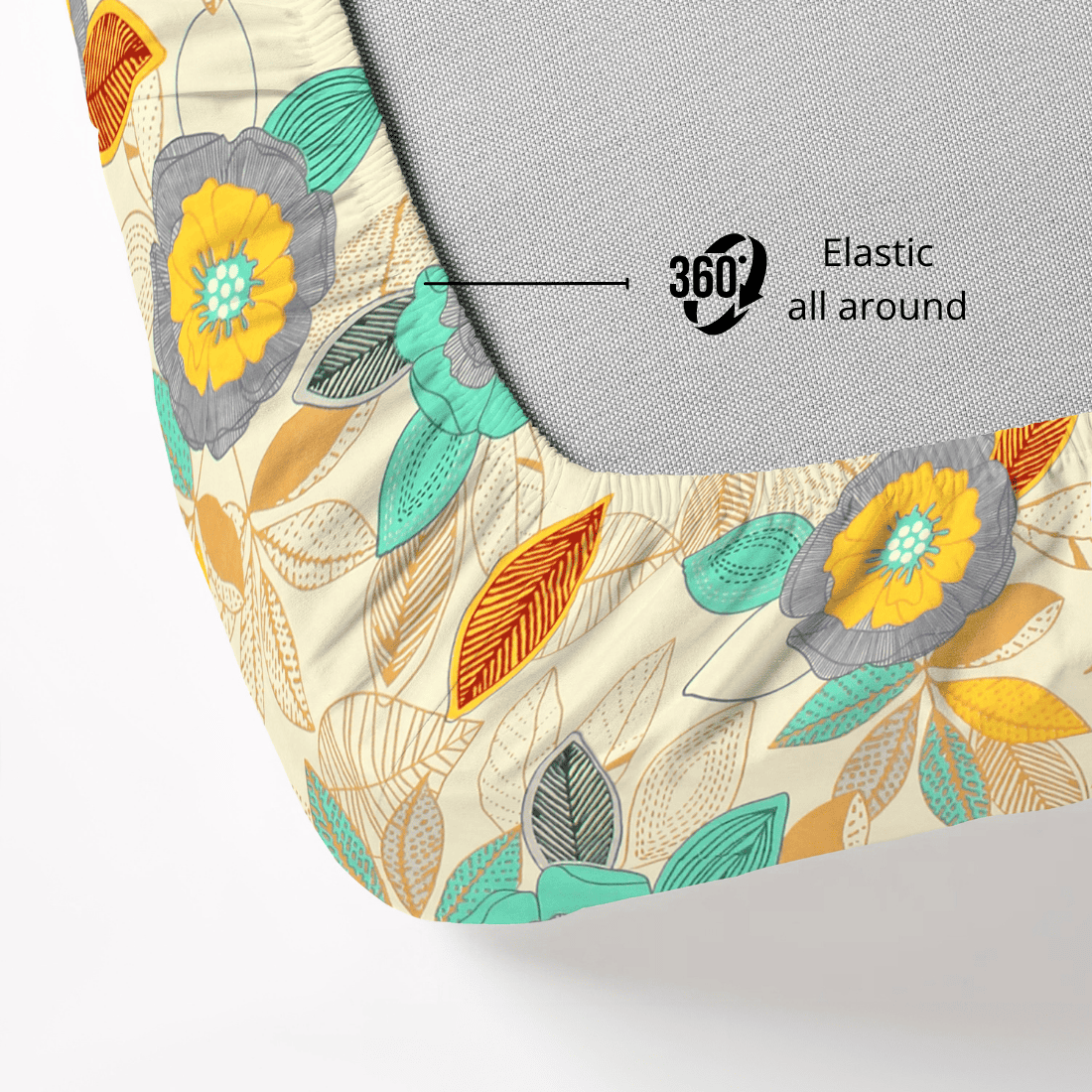 Floral-patterned Cotton blend double bedsheet with elastic 
