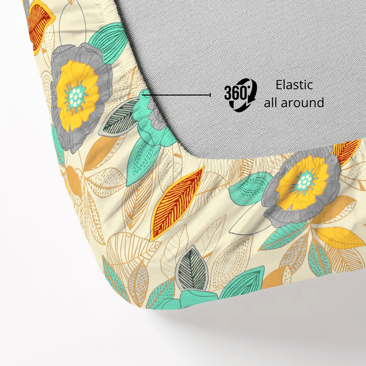 Floral-patterned Cotton blend double bedsheet with elastic 