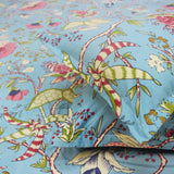 Floral 210 TC Fitted Bedsheet with Pillow Covers - Blue