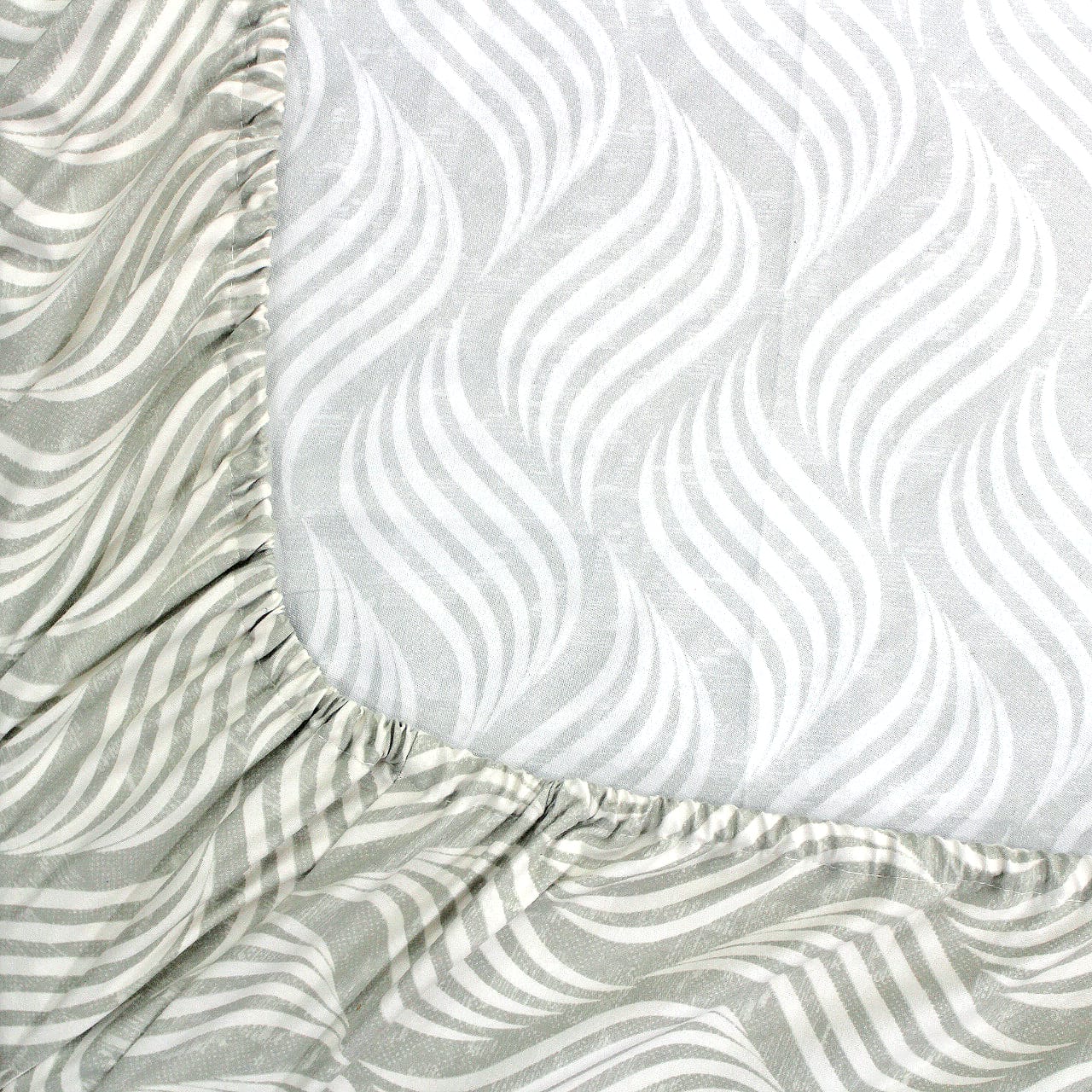 Cotton Abstract Print 210 TC King Size Fitted Bedsheet In Grey At Best Prices