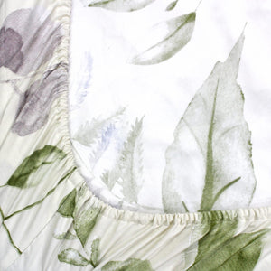 Soft Cotton Floral Print 210 TC Fitted Bedsheet In Cream At Best Prices