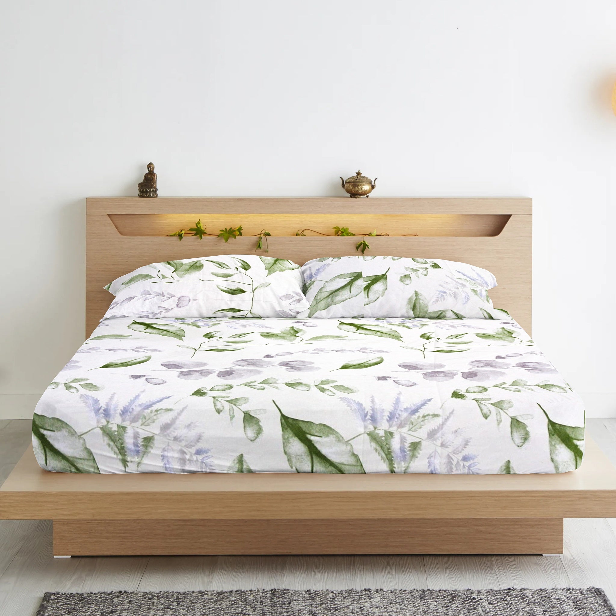 Soft Cotton Floral Print 210 TC Fitted Bedsheet In Cream At Best Prices