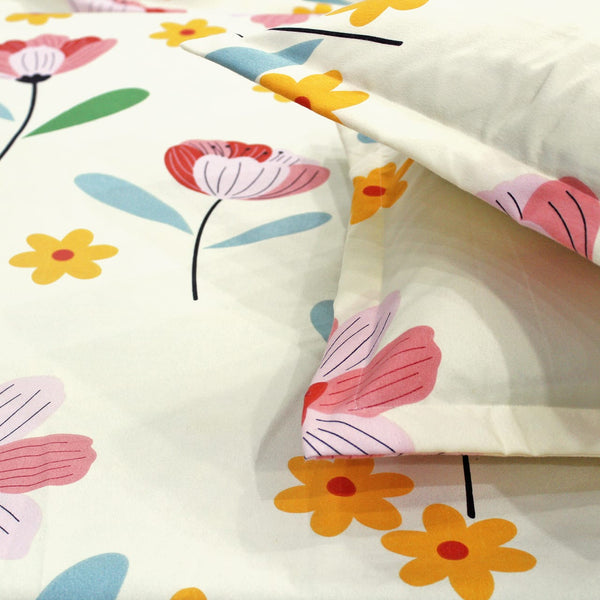 Cotton Floral Print 210 TC King Size Fitted Bedsheet In Multicolor 