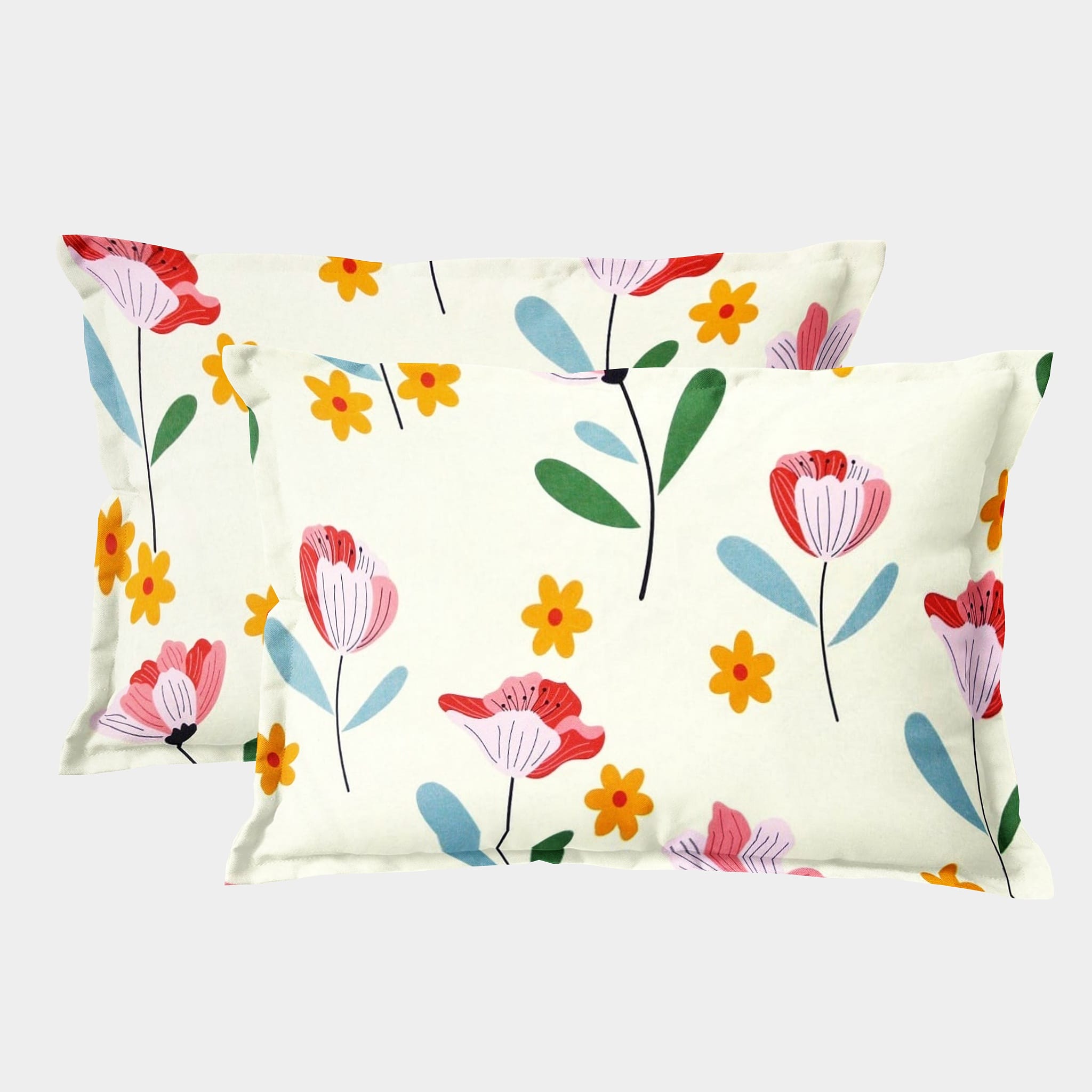 Soft Floral Print Pillow Cover Set In Multicolor Online At Best prices(2 Pcs)