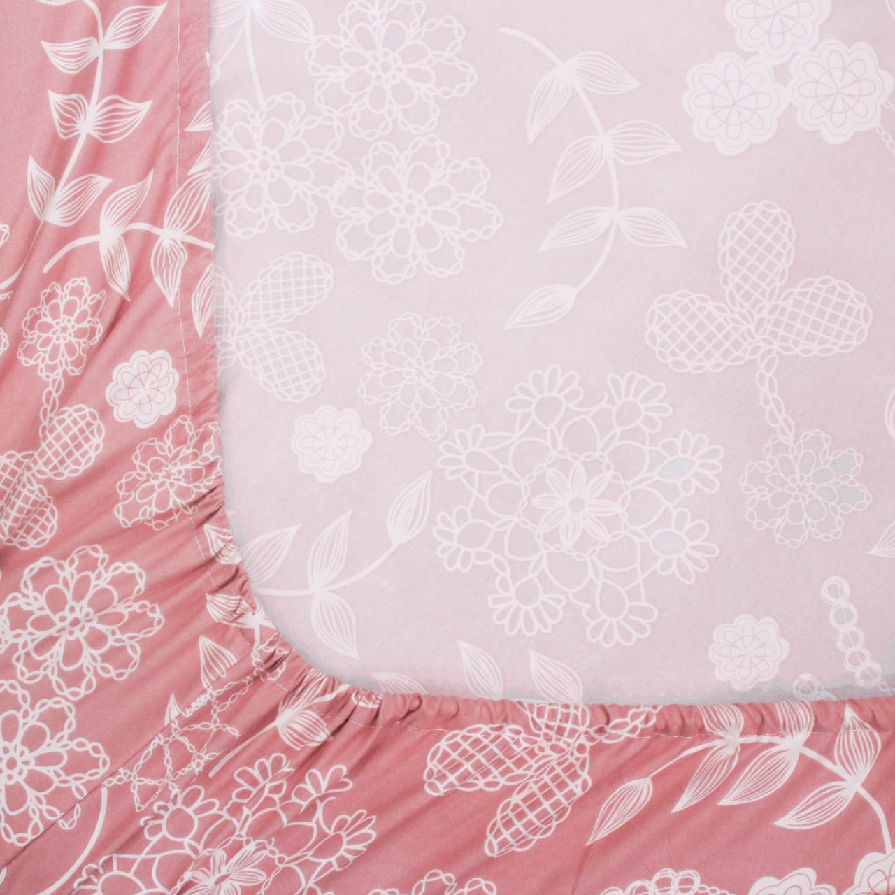 Soft Cotton Floral Print 210 TC Fitted Bedsheet In Peach At Best Prices