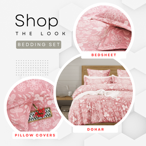 Soft Cotton Floral Print 210 TC Fitted Bedsheet In Peach At Best Prices