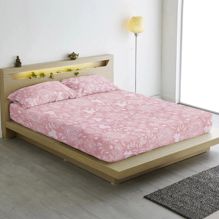 Stylish Peach 210 TC Cotton Floral Flat Bedsheet At Best Price