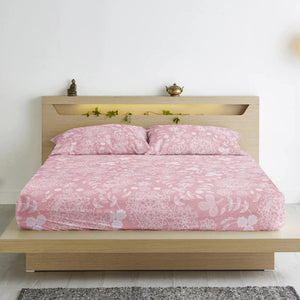 Stylish Peach 210 TC Cotton Floral Flat Bedsheet At Best Price