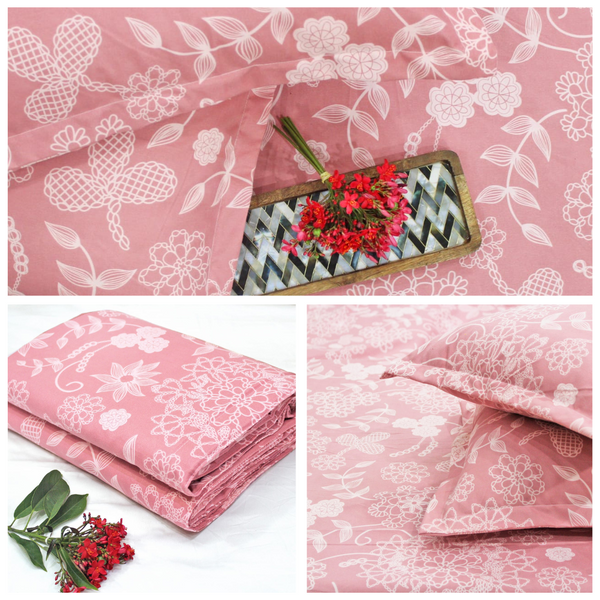 Peach Festive Collection Floral Dohar Bedsheet Set (4 Pc) online in India
