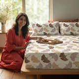 Floral 210 TC Fitted Bedsheet with Pillow Covers - Brown