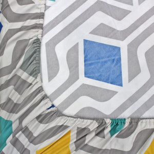 Cotton Geometrical Print 210 TC King Size Fitted Bedsheet In Multicolor Online In India