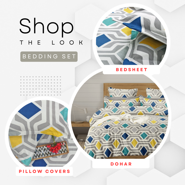Cotton Geometrical Print 210 TC King Size Fitted Bedsheet In Multicolor Online In India