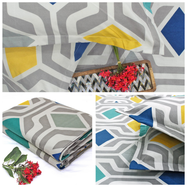 Multicolor Festive Collection Geometrical Dohar Bedsheet Set (4 Pc) online in India