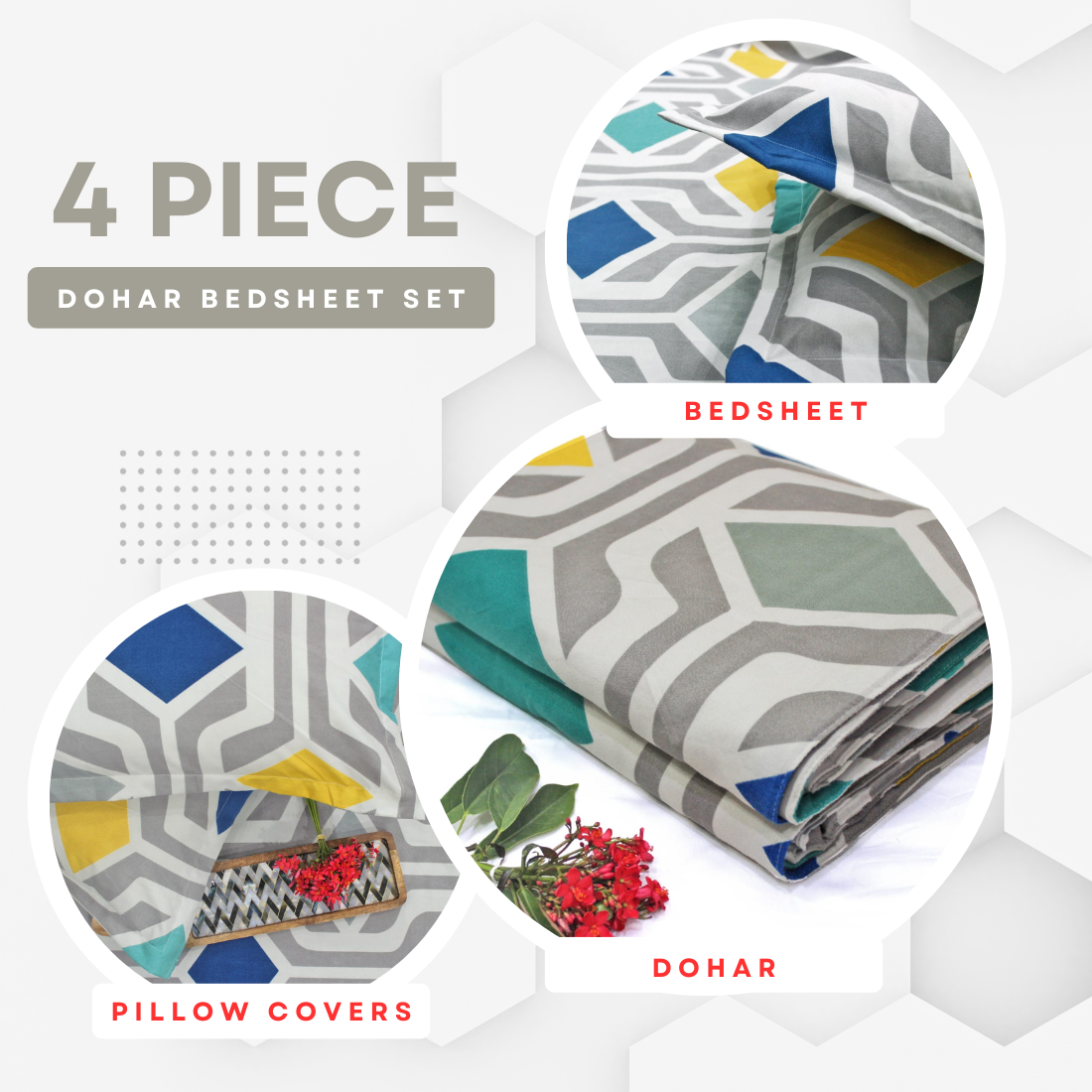 Multicolor Festive Collection Geometrical Dohar Bedsheet Set (4 Pc) online in India