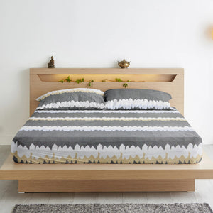 Cotton Floral Print 210 TC King Size Fitted Bedsheet In Grey At Best Prices