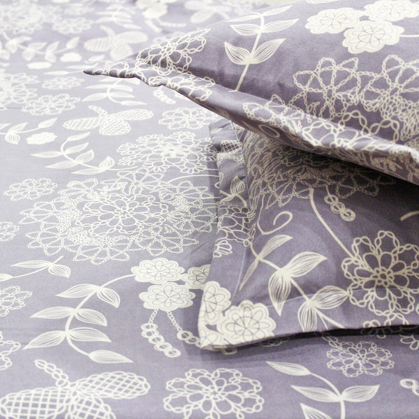 Cotton Floral Print 210 TC King Size Fitted Bedsheet In Purple At Best Prices 