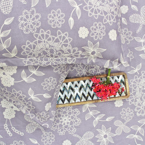 Cotton Floral Print 210 TC King Size Fitted Bedsheet In Purple At Best Prices