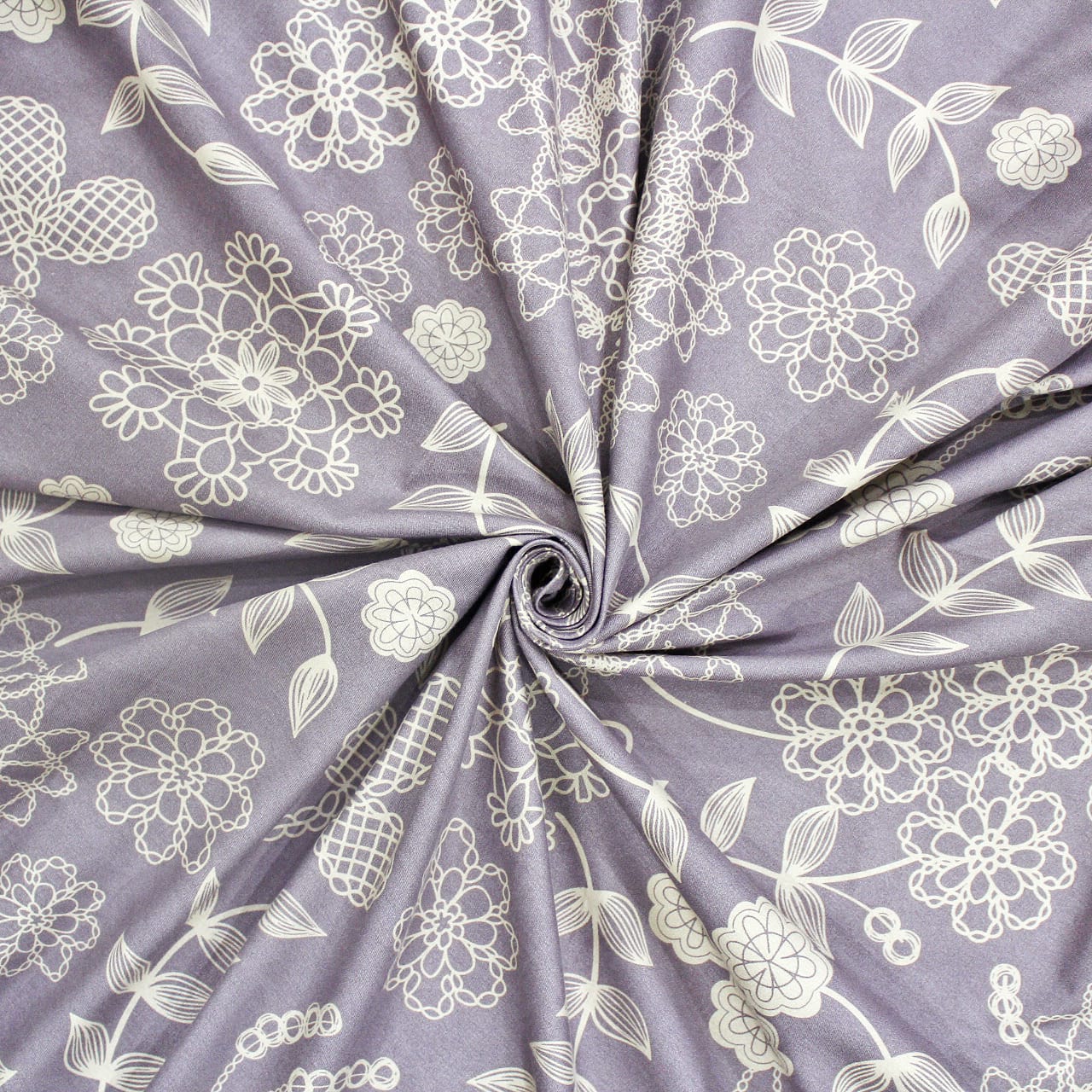 Cotton Floral Print 210 TC King Size Fitted Bedsheet In Purple At Best Prices