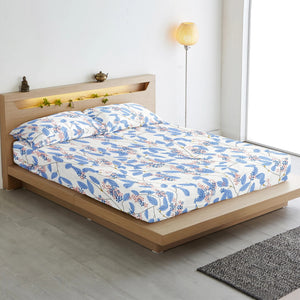 Cotton Floral Print 210 TC King Size Fitted Bedsheet In Blue At Best Prices