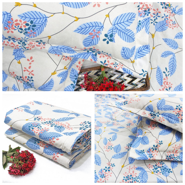 Blue Festive Collection Floral Dohar Bedsheet Set (4 Pc) online in India
