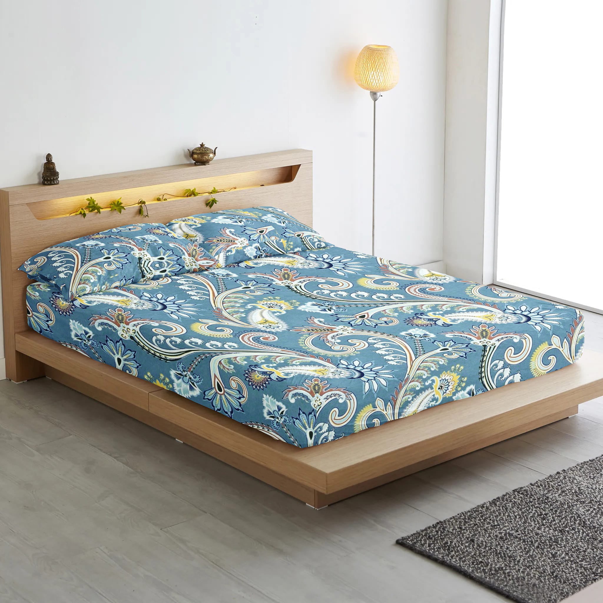 Soft Paisley 210 TC Fitted Bedsheet In Blue Online At Best Prices