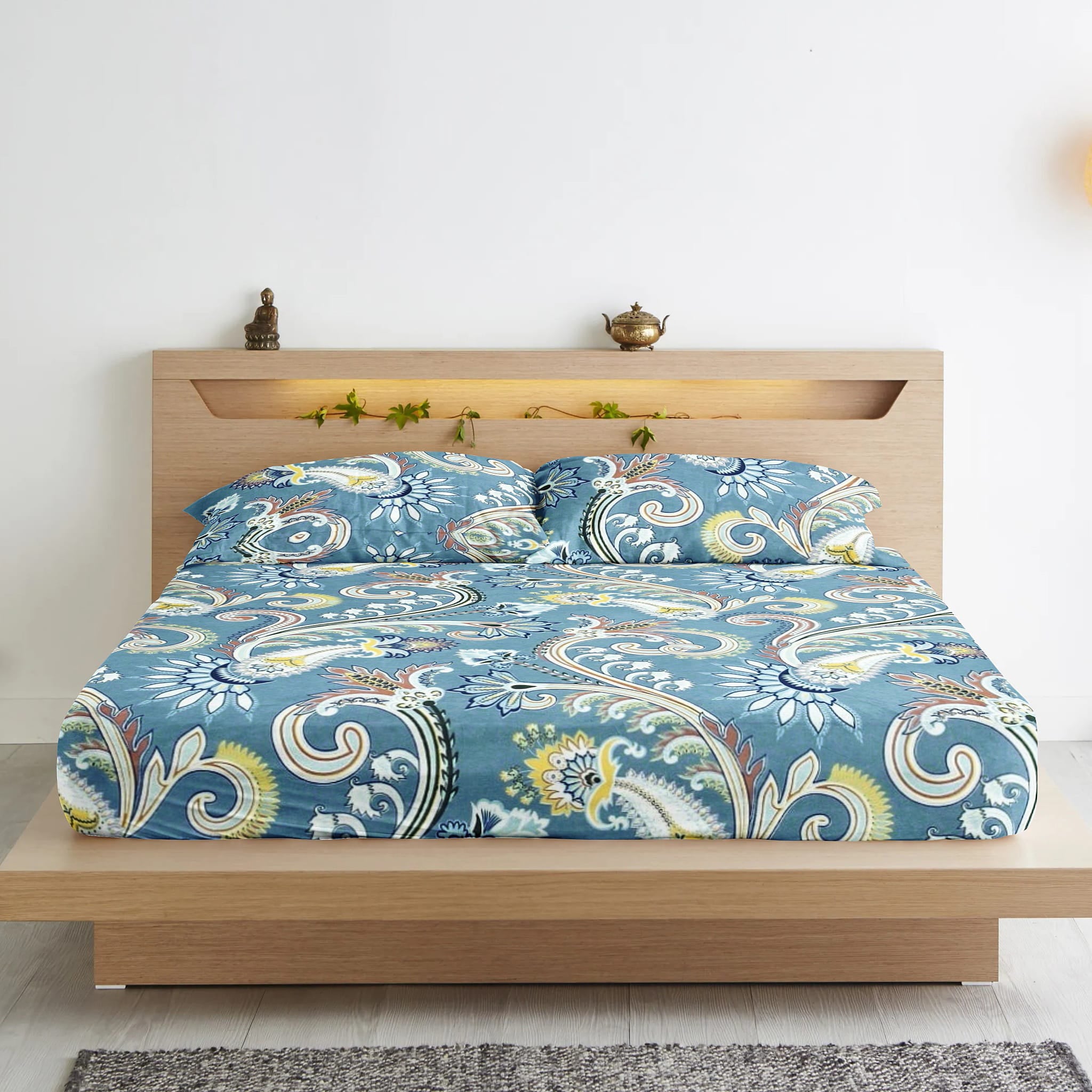 Paisley 210 TC Fitted Bedsheet - Blue
