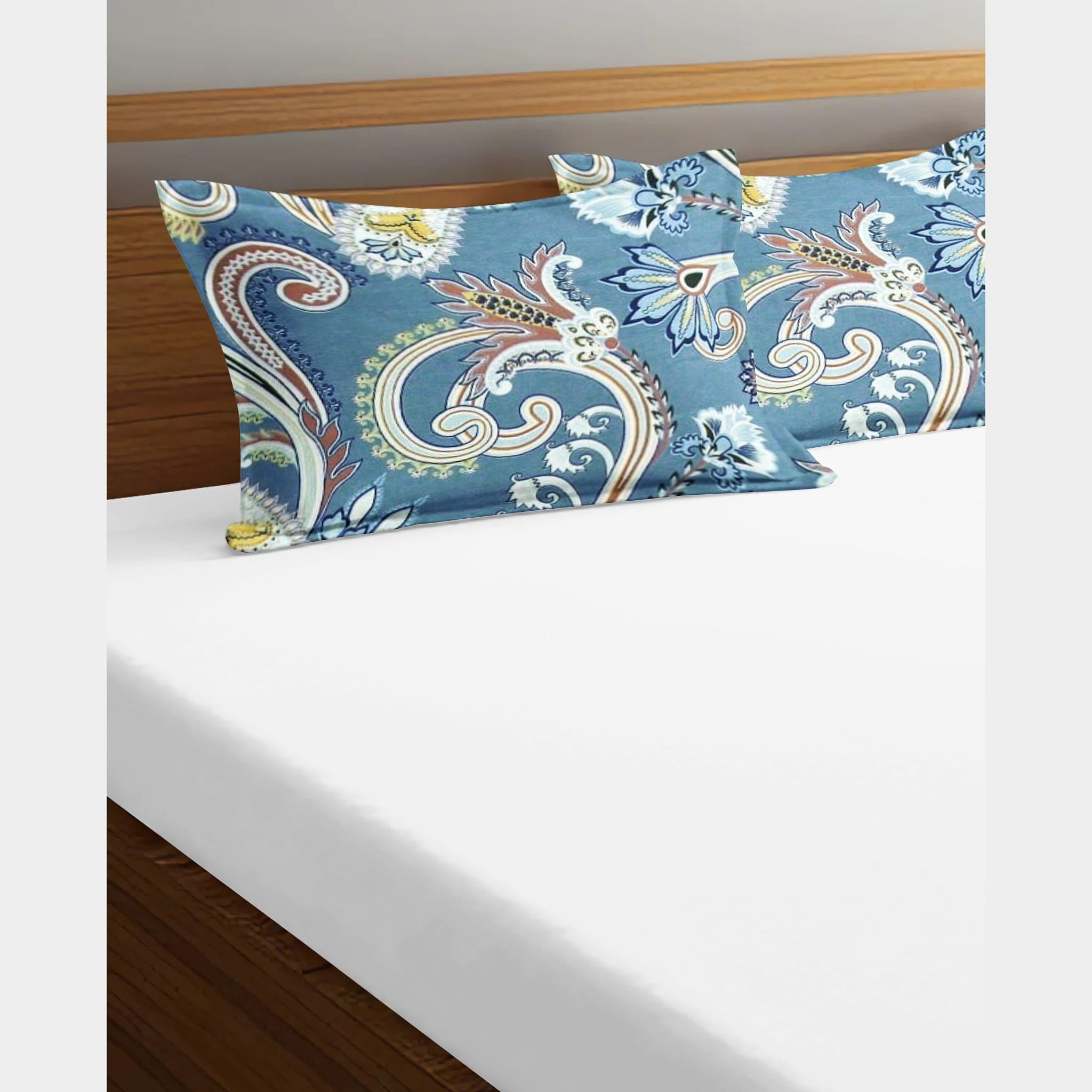 Printed Floral Set of 2 Pcs Pillow Cover - Blue
