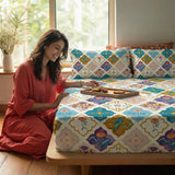 Floral 210 TC Fitted Bedsheet with Pillow Covers - Multicolor